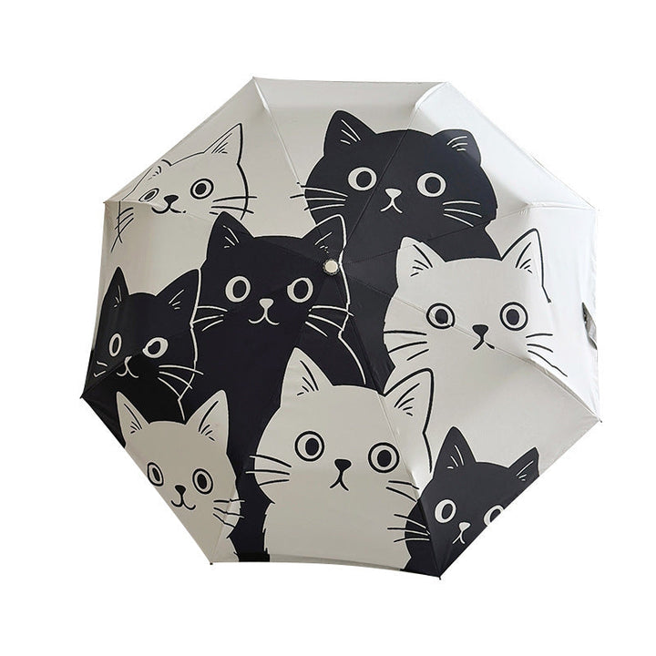 Women Folding Umbrella with Playful Cat Pattern Kalsten