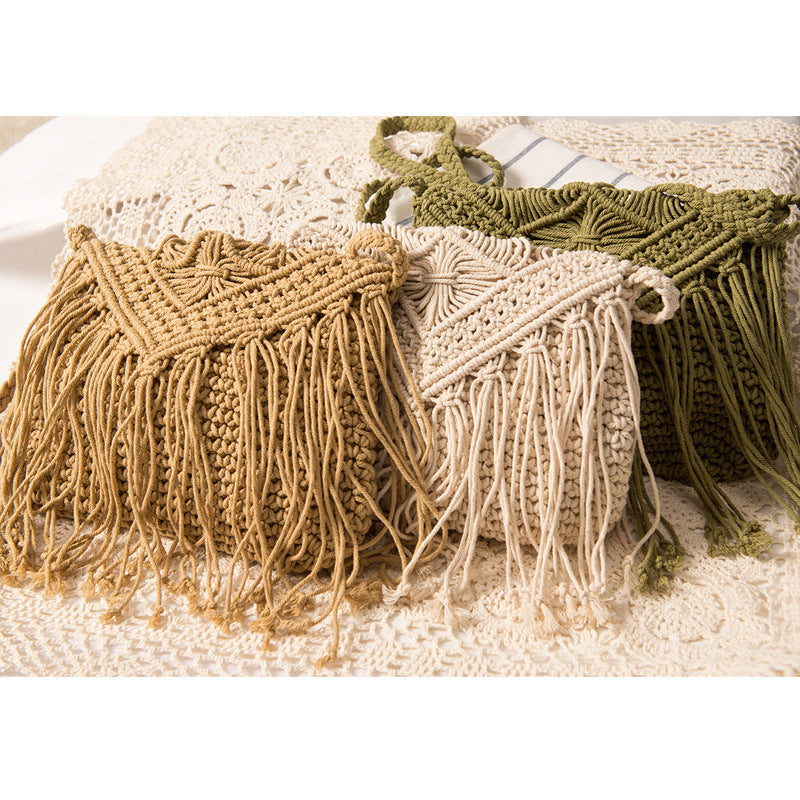 Macrame Handbag with Fringes and Adjustable Shoulder Strap Kalsten
