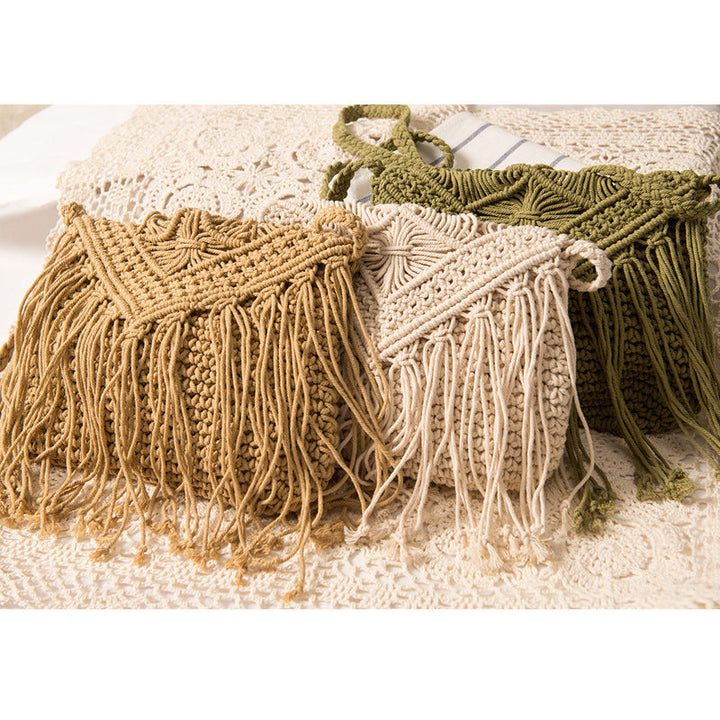 Macrame Handbag with Fringes and Adjustable Shoulder Strap Kalsten