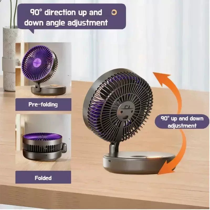 Unisex one size compact foldable rechargeable USB Type C desktop fan with adjustable tilt angle and integrated LED night light Kalsten