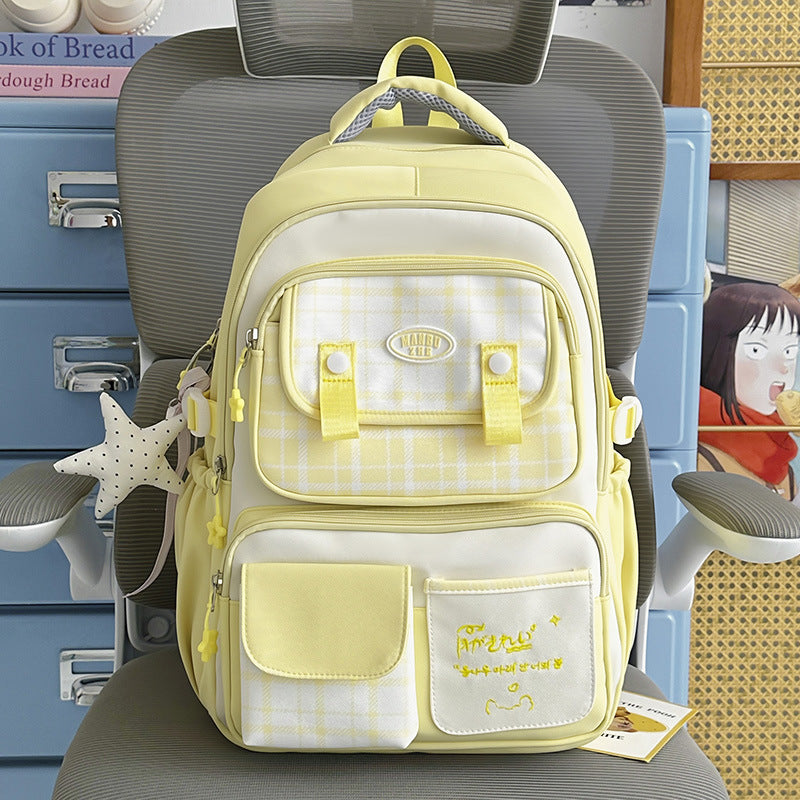 Checked Patterned School Backpack
