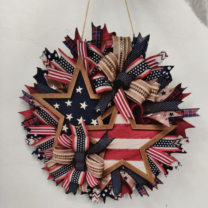Unisex nan more patriotic door wreath made of ribbon and wooden stars Kalsten