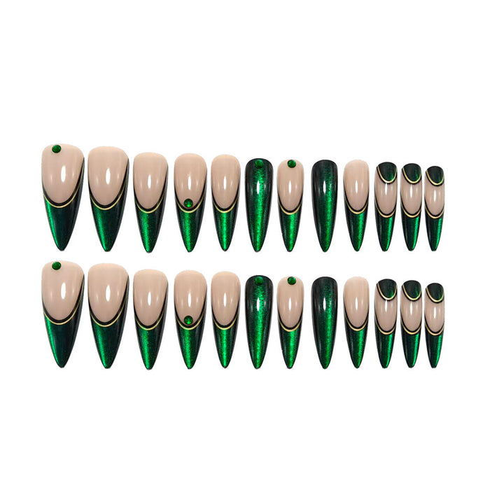 Elegant artificial nails with glitter and metal embellishments Kalsten
