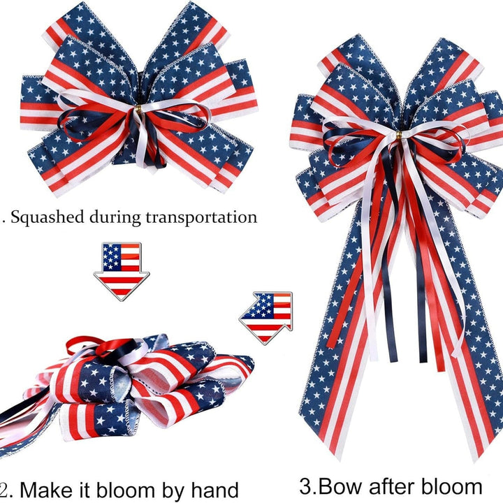 Unisex nan patriotic star striped decorative wreath bow with long tails Kalsten