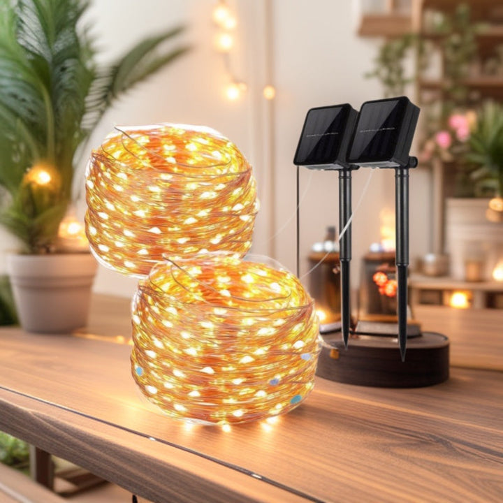 Outdoor Solar Copper Wire Fairy String Lights With Rechargeable Battery Box And Ground Stake Kalsten