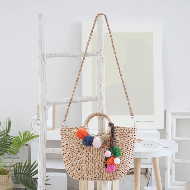 Basket bag with colorful pompons Kalsten