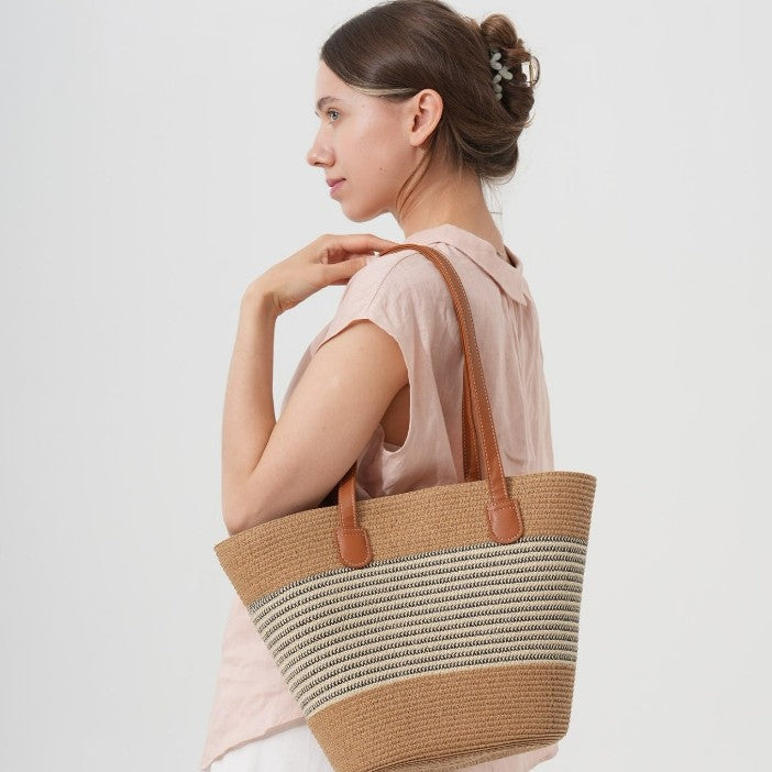 Straw shopping bag with structured accents Kalsten