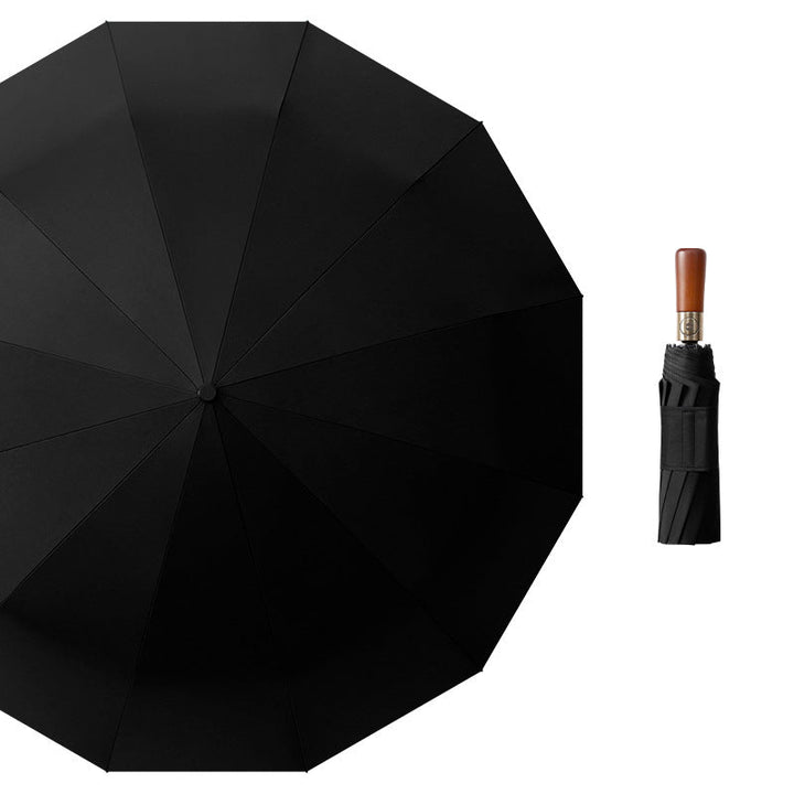 Women's Premium Windproof Folding Umbrella with Wooden Handle Kalsten