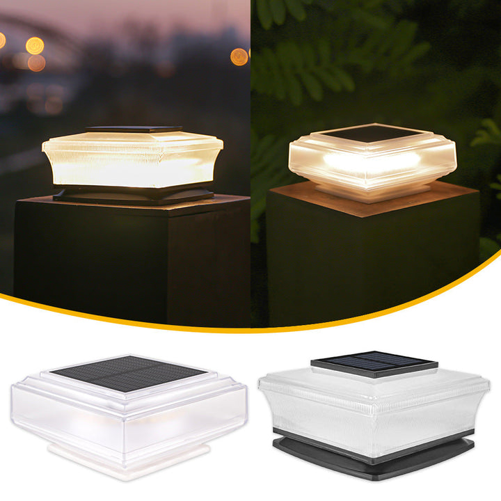 Low-Profile Solar-Powered Square Deck And Fence Post Cap Light With Frosted Diffuser And Integrated Solar Panel Kalsten