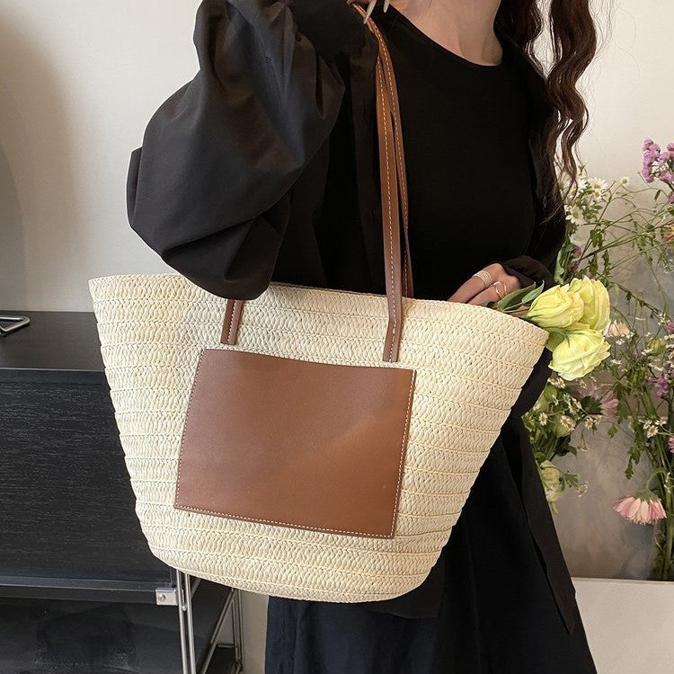 Trendy Rattan Bag with Leather Accents Kalsten