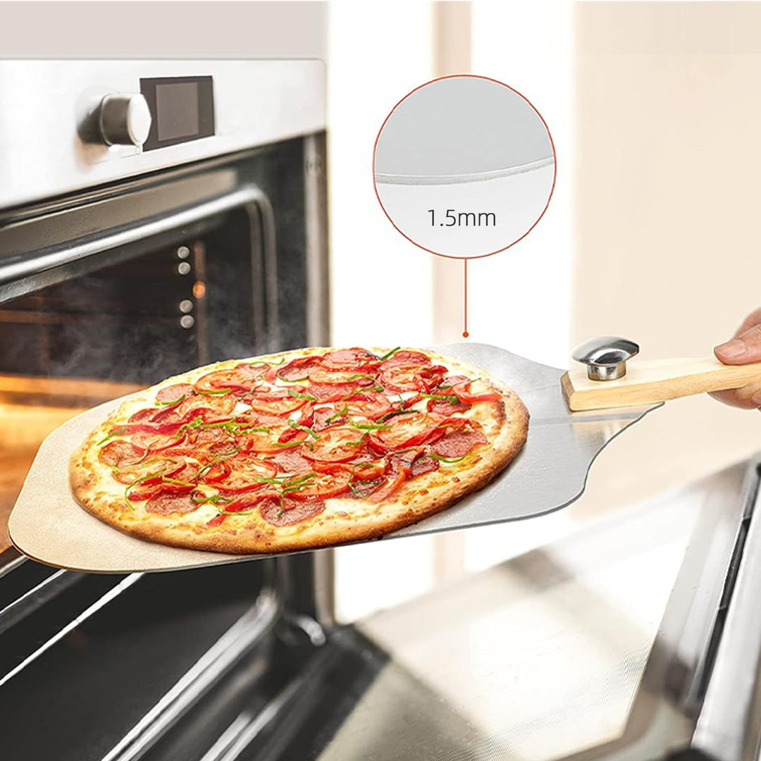 professional pizza peel set with foldable beech wood handle, aluminum paddle and stainless steel rocker cutter Kalsten