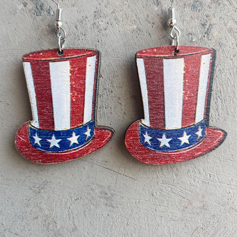 Ladies nan handcrafted wooden earrings cylinder hat motif with star band and lightweight fishhook Kalsten