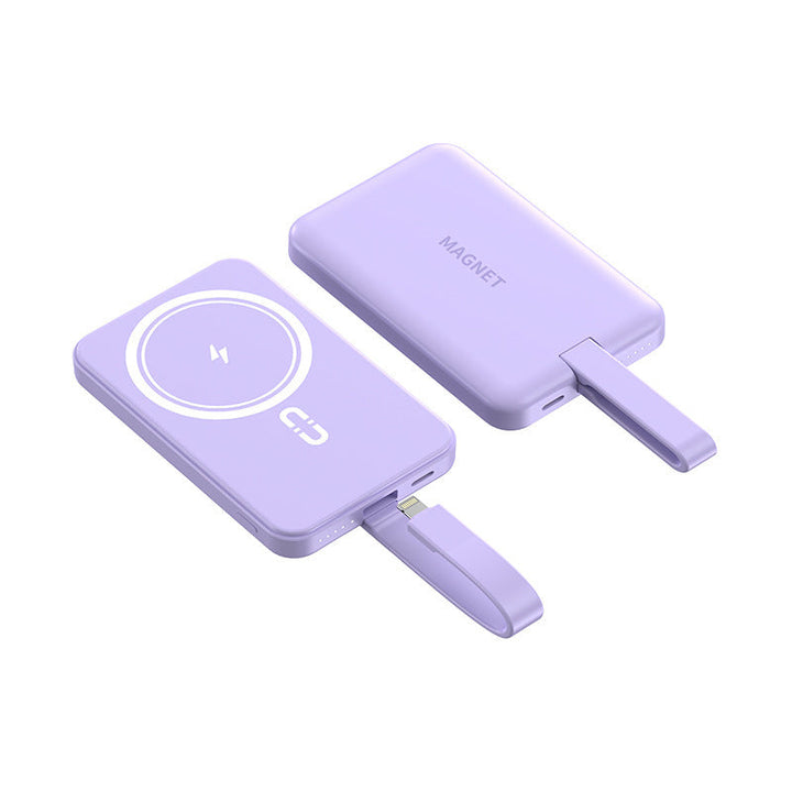 Magnetic power bank with wireless charging function and integrated cable system Kalsten
