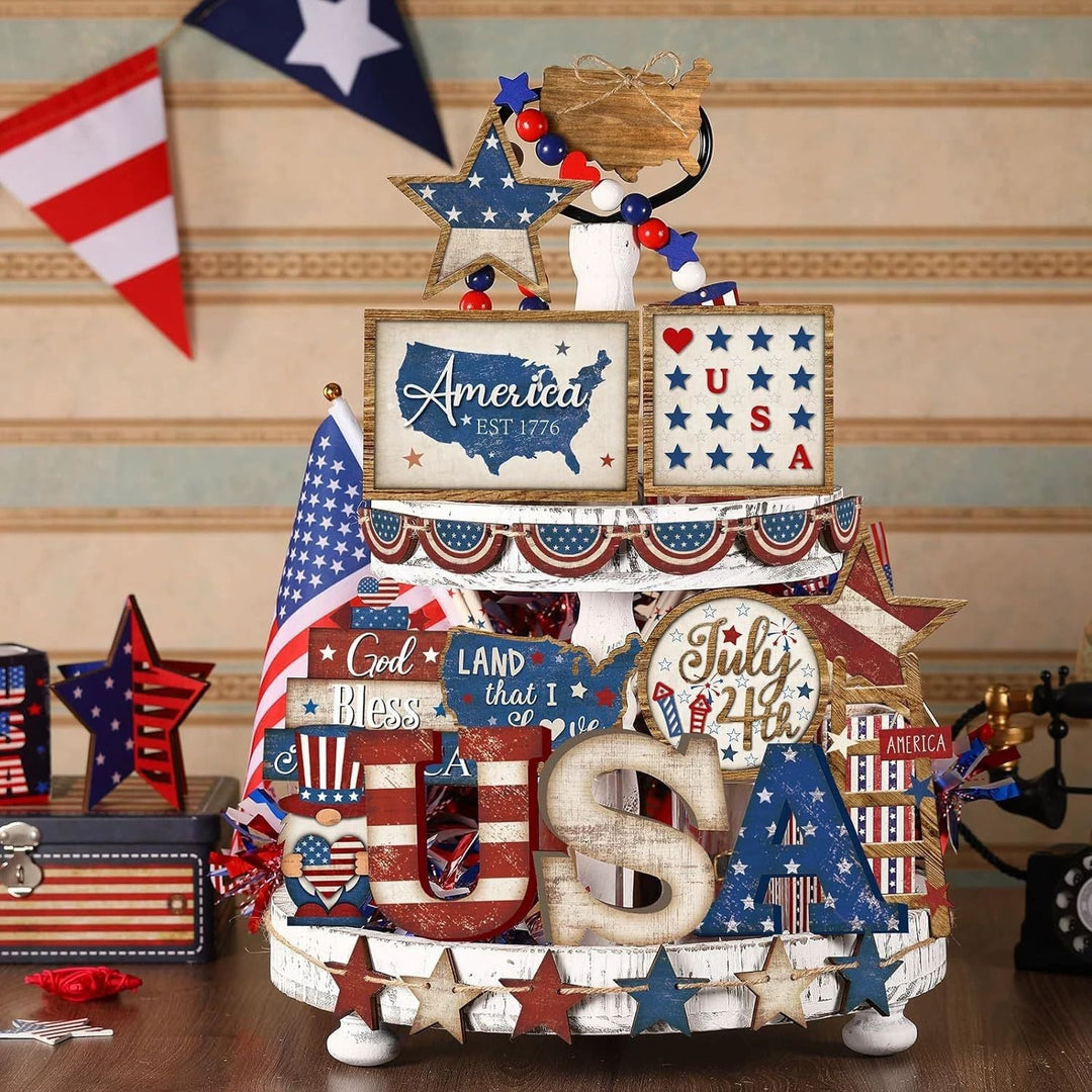 Unisex nan patriotic wood decor set for wall and door with versatile USA motifs Kalsten