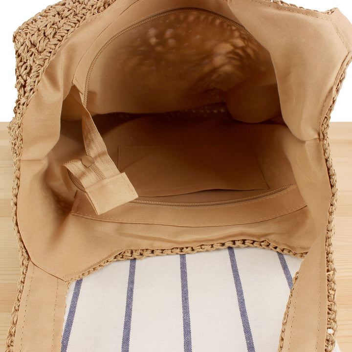 Versatile straw shoulder bag with floral details Kalsten