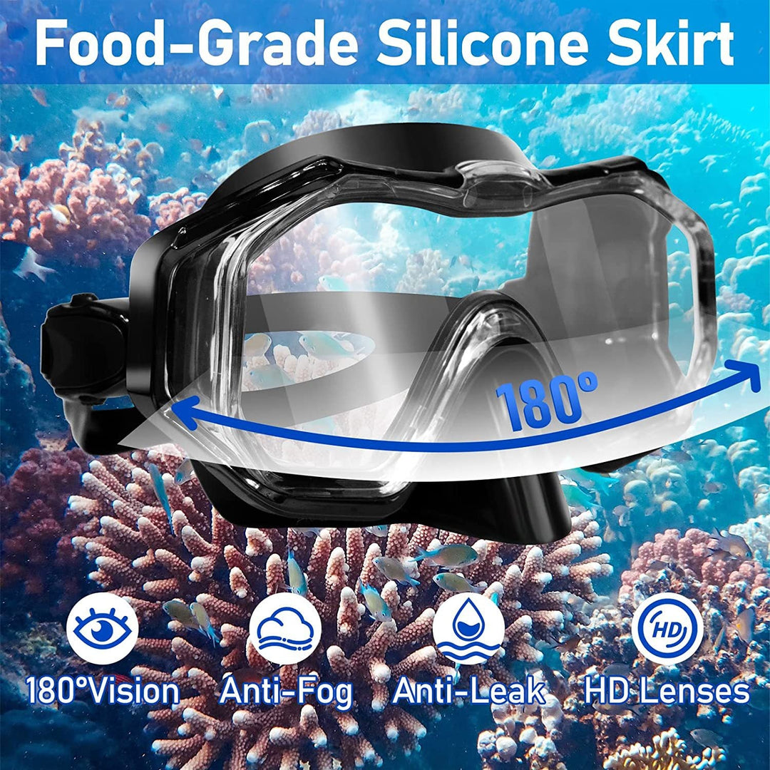 Diving equipment set with ergonomic diving mask and flexible snorkel Kalsten