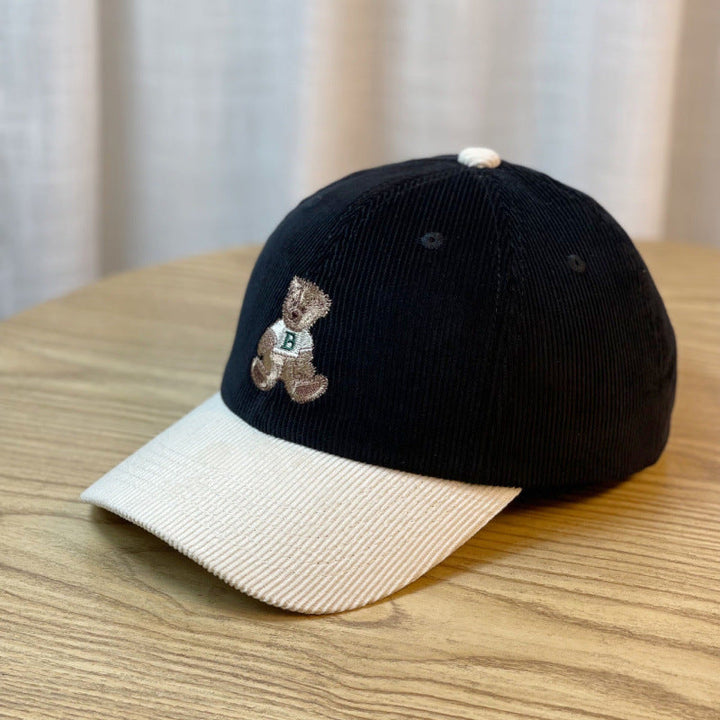Women's Corduroy Baseball Cap with Teddy Bear Embroidery Kalsten