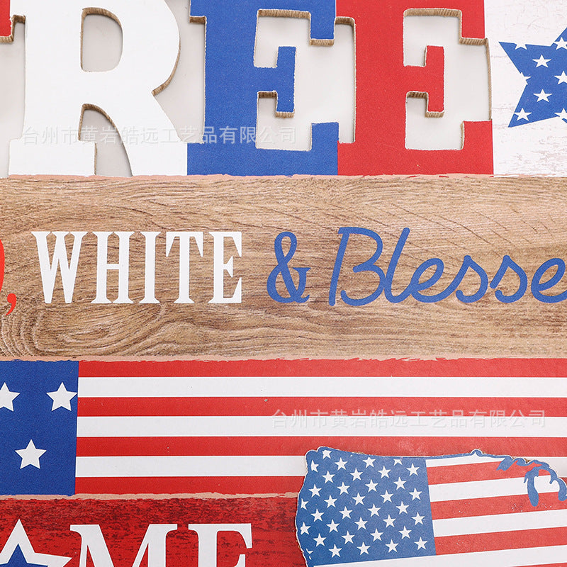 Independence Day rustic distressed wooden wall plaque with rope hanger and layered star accents Kalsten