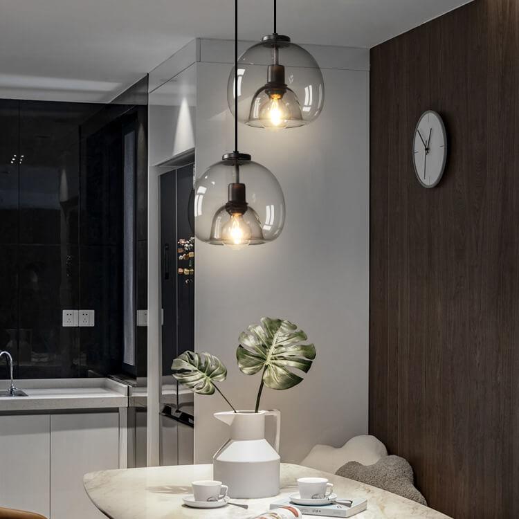 Pendant Light Glass 9.1 in Smoke Gray Adjustable Ceiling Fixture Living Room Bedroom Dining Area Modern Minimalist Hanging Lamp | Kalsten