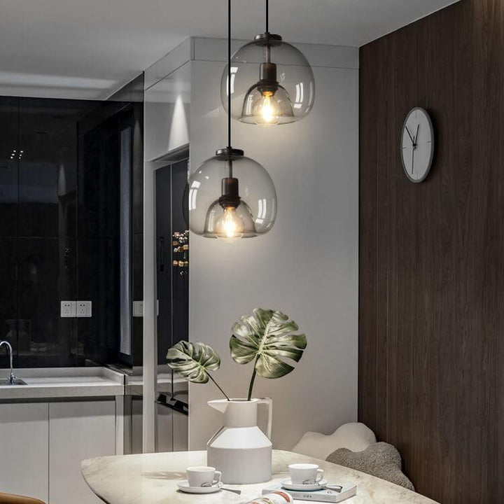 Pendant Light Glass 9.1 in Smoke Gray Adjustable Ceiling Fixture Living Room Bedroom Dining Area Modern Minimalist Hanging Lamp | Kalsten
