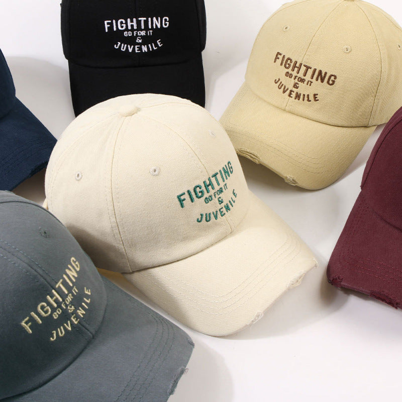 Women's Distressed Cotton Cap with Motivational Embroidery Kalsten