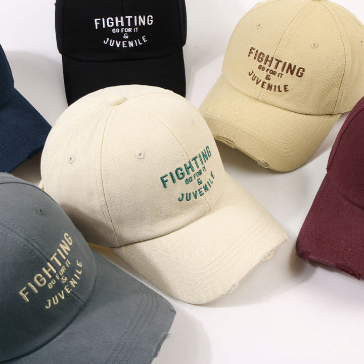 Women's Distressed Cotton Cap with Motivational Embroidery Kalsten