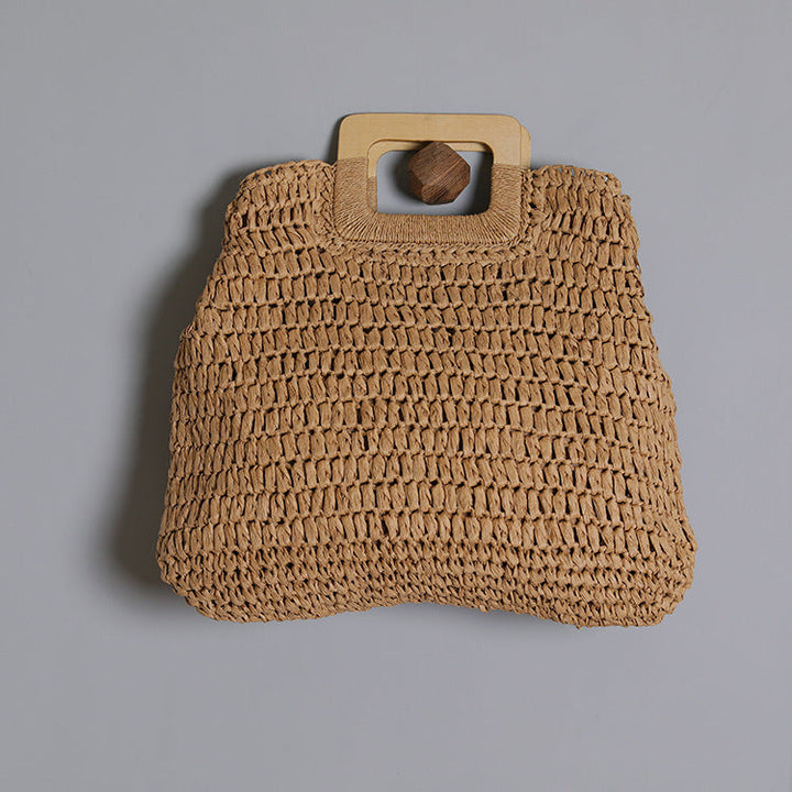 Basket bag with stylish wooden handle Kalsten