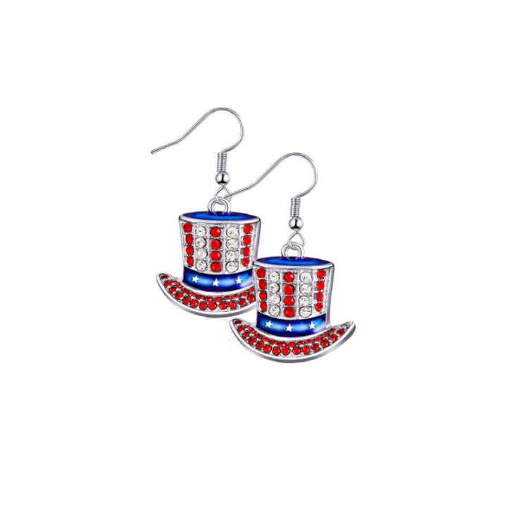Women's nan patriotic enamel angel wing dangle earrings with stars and stripes motif and layered feather detail Kalsten
