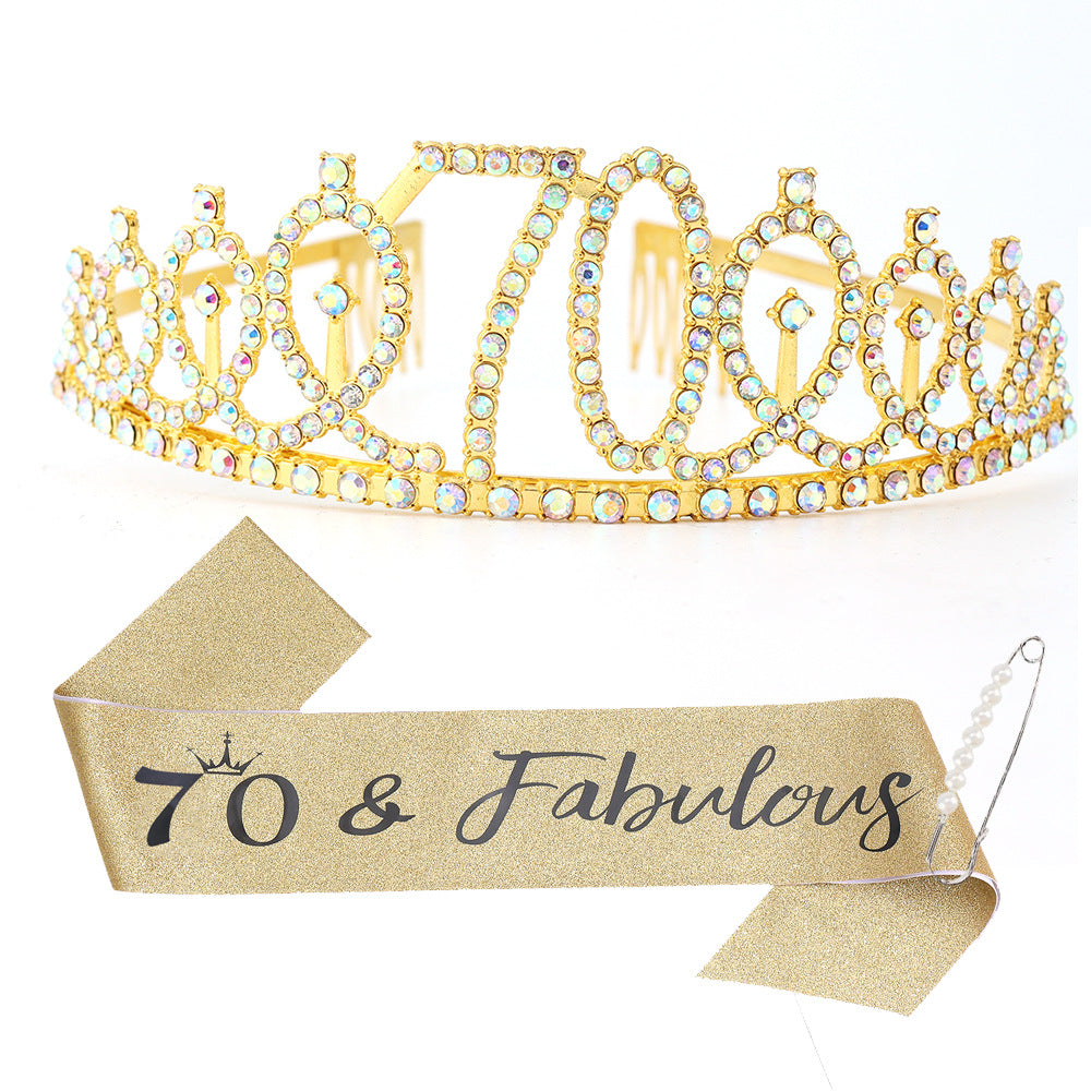Women Crystal-Embellished Birthday Crown with Personalized Sash Kalsten