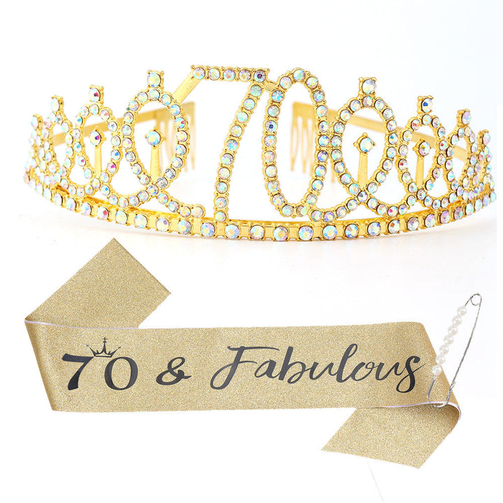 Women Crystal-Embellished Birthday Crown with Personalized Sash Kalsten