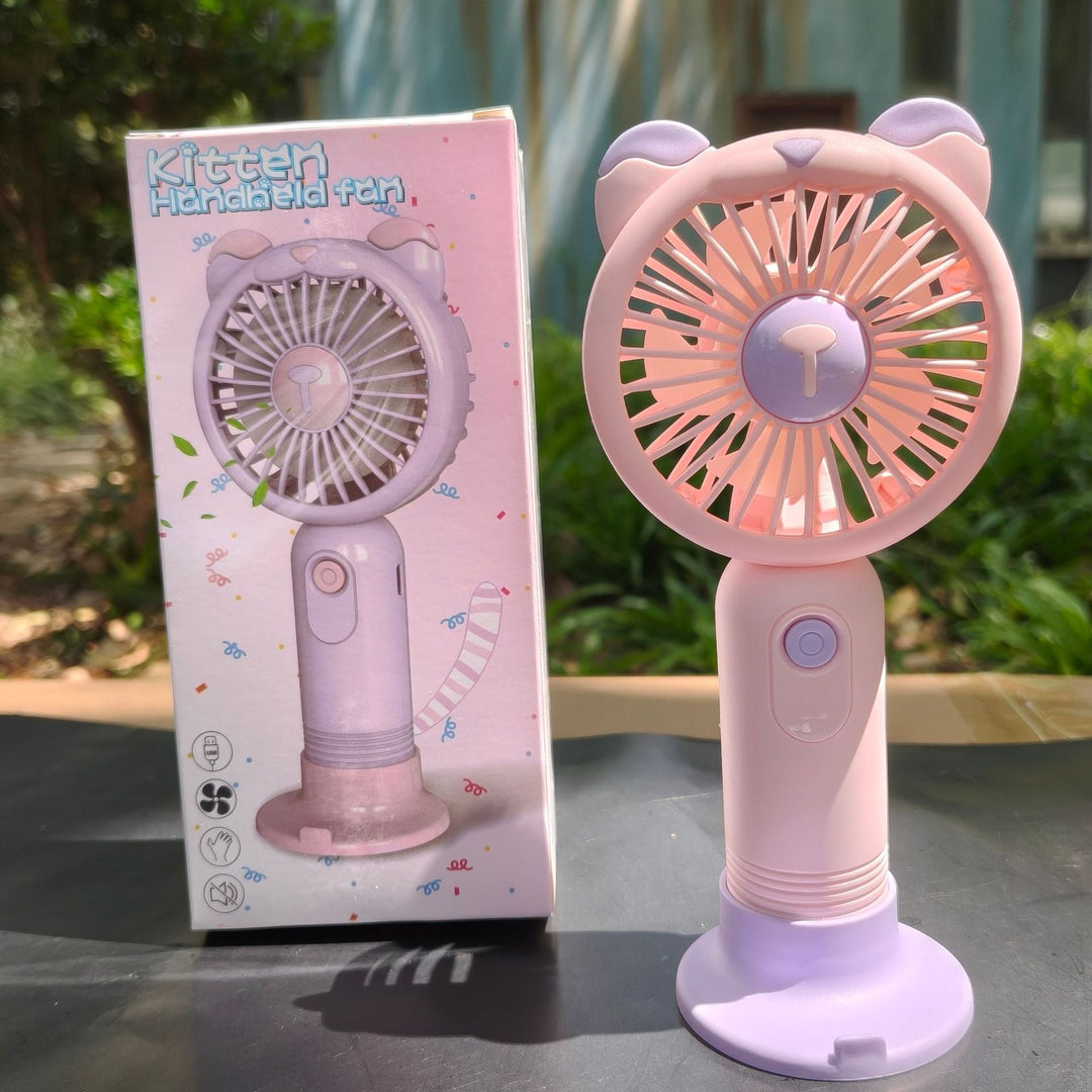 Unisex nan portable rechargeable handheld fan with bear-ear silicone frame foldable desk stand Kalsten