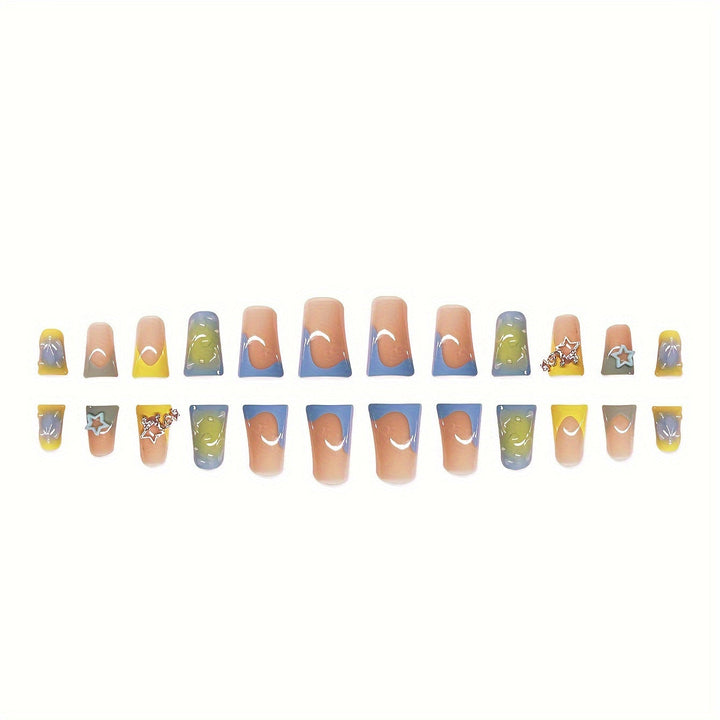 Creative Press-On Nail Art Set with Star and Drip Design Kalsten