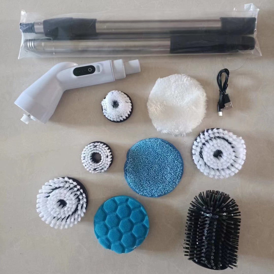 Cordless Electric Spin Scrubber Kit With Telescopic Pole Interchangeable Brush Heads
