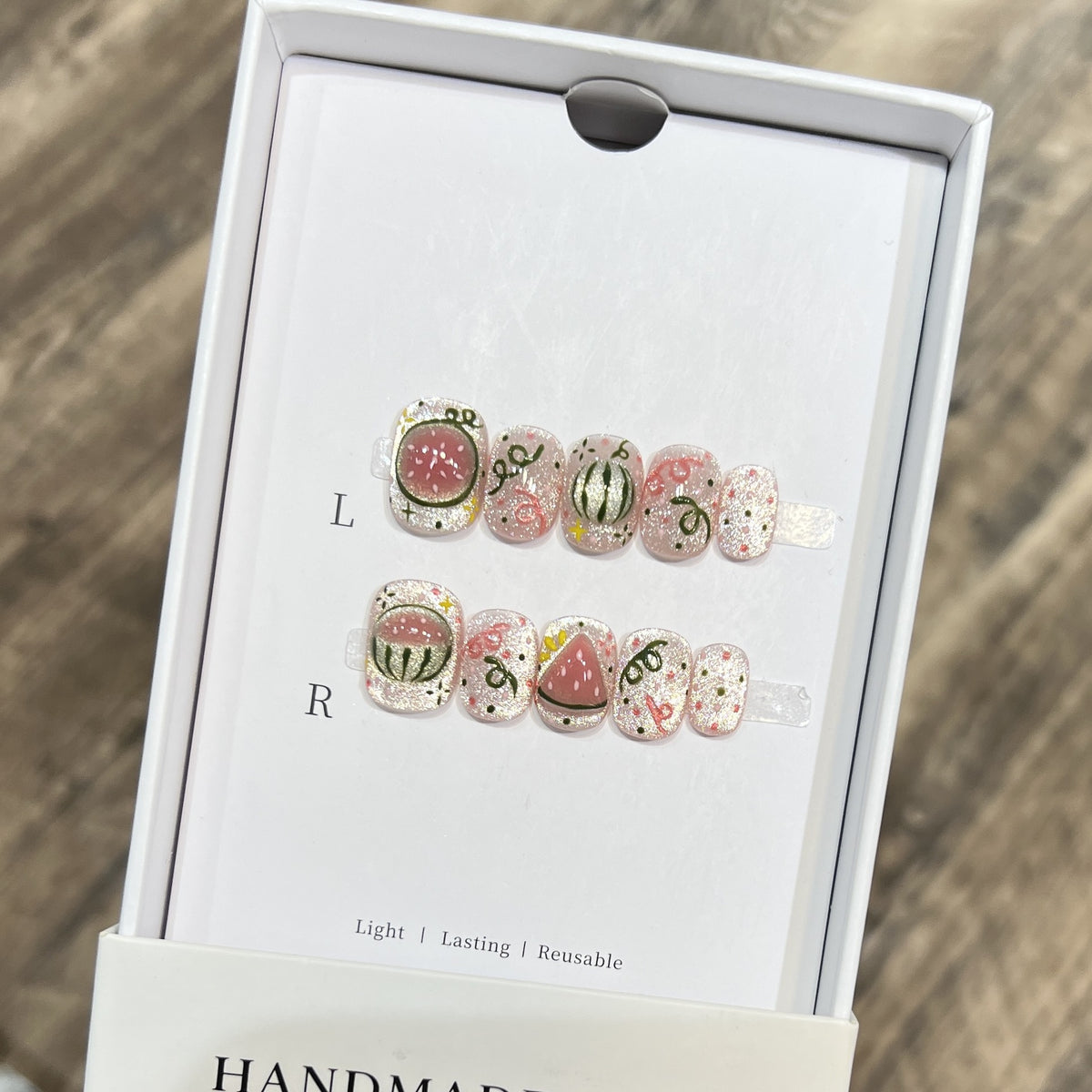 Artistic Press-On Nail Art Set with Watermelon Theme Acalora