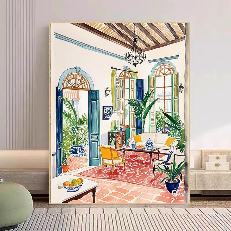 Cozy Living Room Watercolor Art Print Kalsten