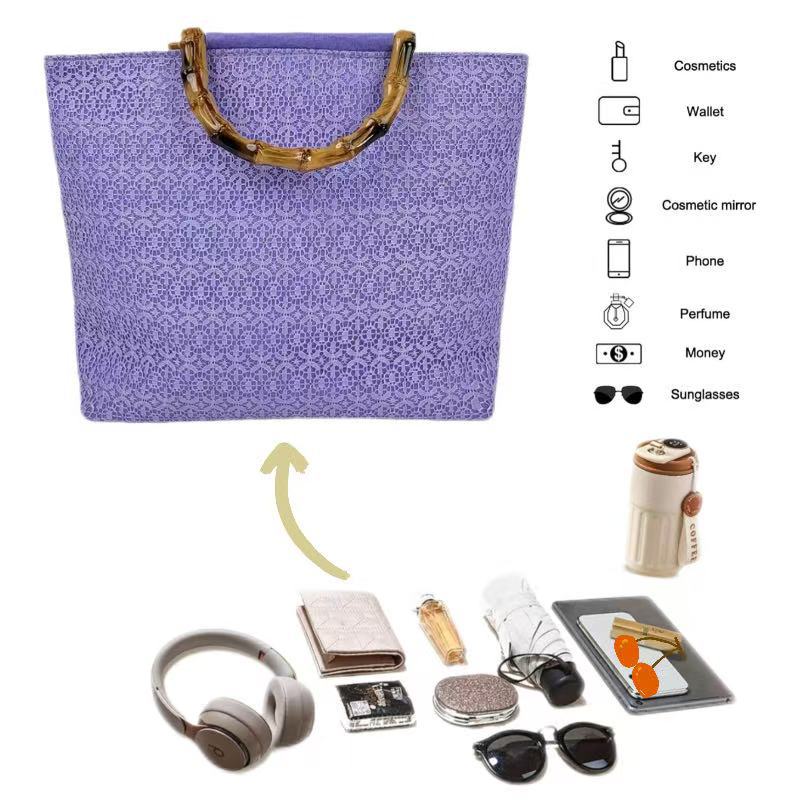 Elegant cotton bag with bamboo handles Kalsten