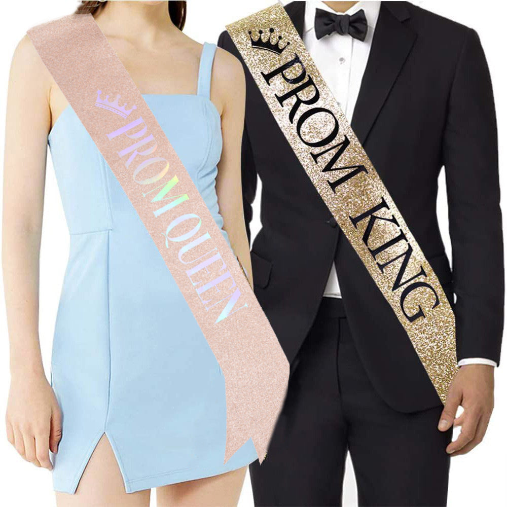 Ladies festive satin sash with holographic print Kalsten