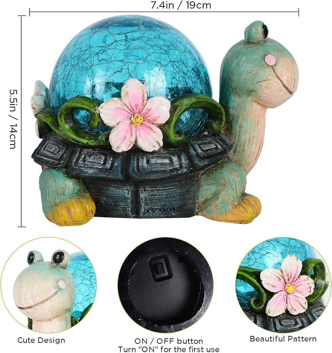 Solar Turtle Succulent Planter With LED Lights Textured Resin Garden Statue Kalsten
