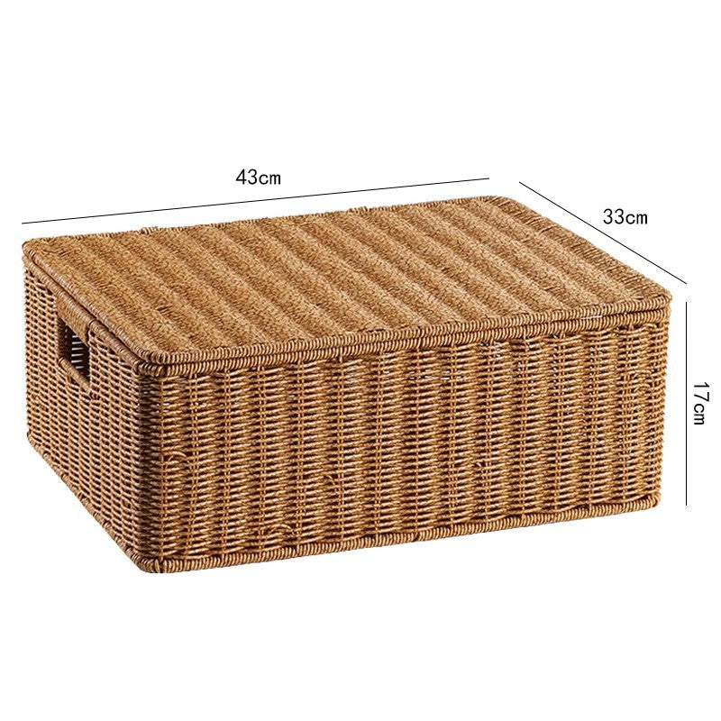 Women's Rectangular Storage Basket with Lid made of Natural Material Kalsten