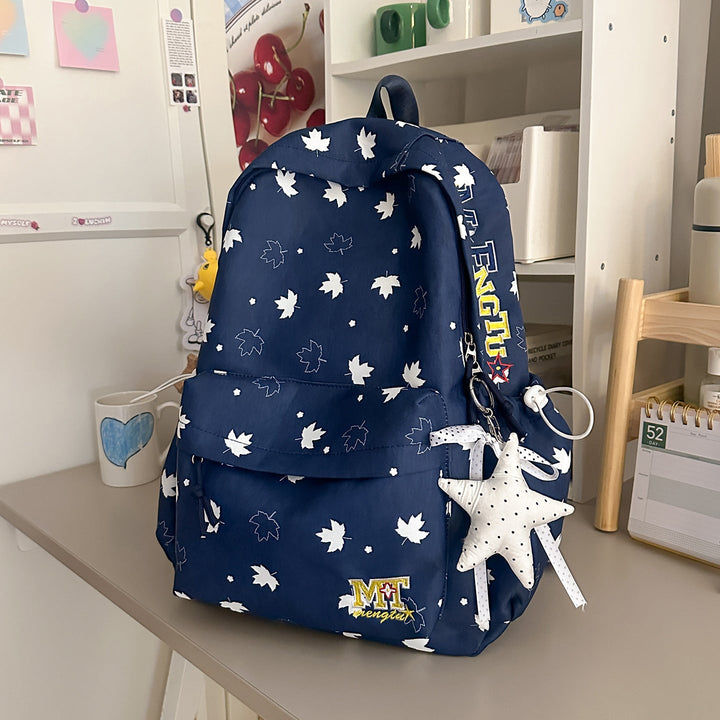 Contemporary Leaf-Patterned School Backpack