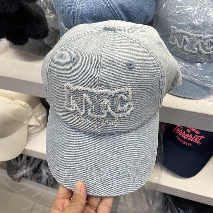 Unisex Distressed Denim Cap with NYC Embroidery Kalsten
