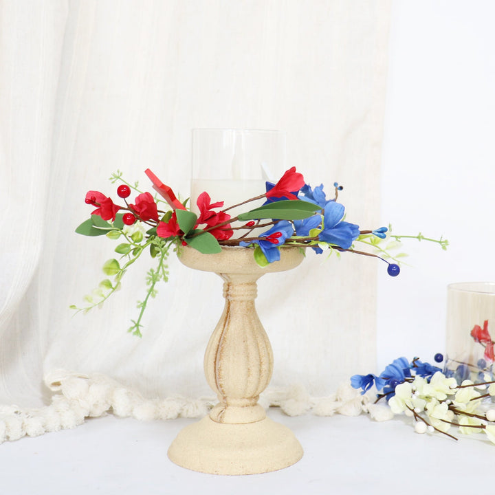 Unisex hand-crafted door wreath with wooden stars, artificial flowers, and flexible vine branch Kalsten