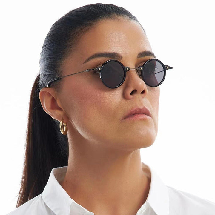Women's round sunglasses with stylish metal frame and large blue lenses Kalsten