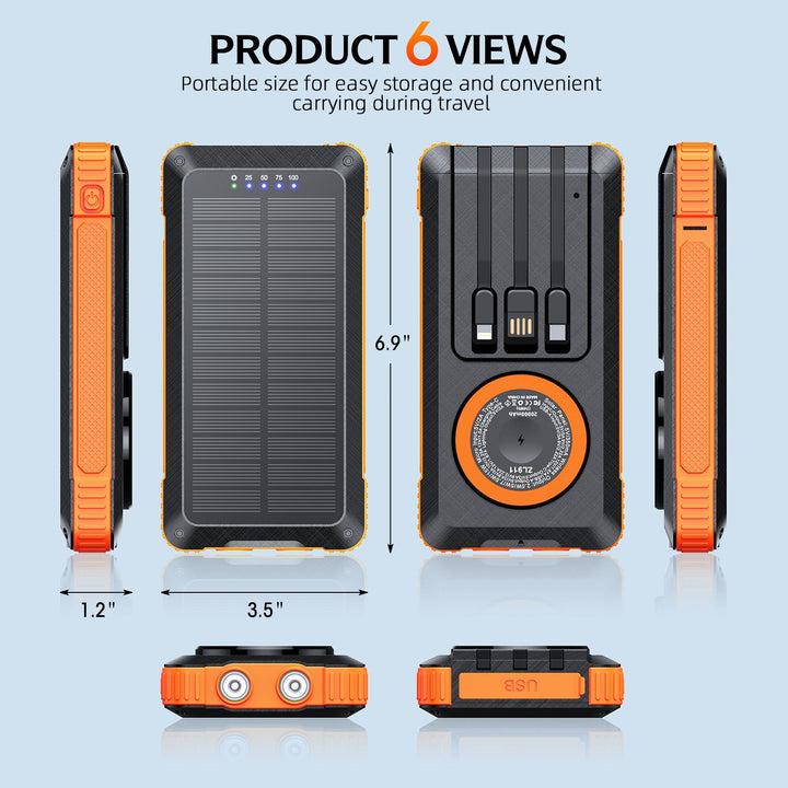Solar Powerbank with Multifunctional LED Light and Integrated Charging Cable Kalsten