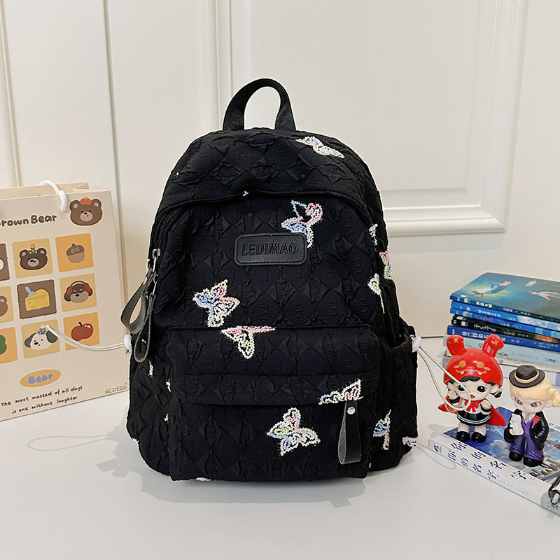 Embroidered Floral Design School Backpack