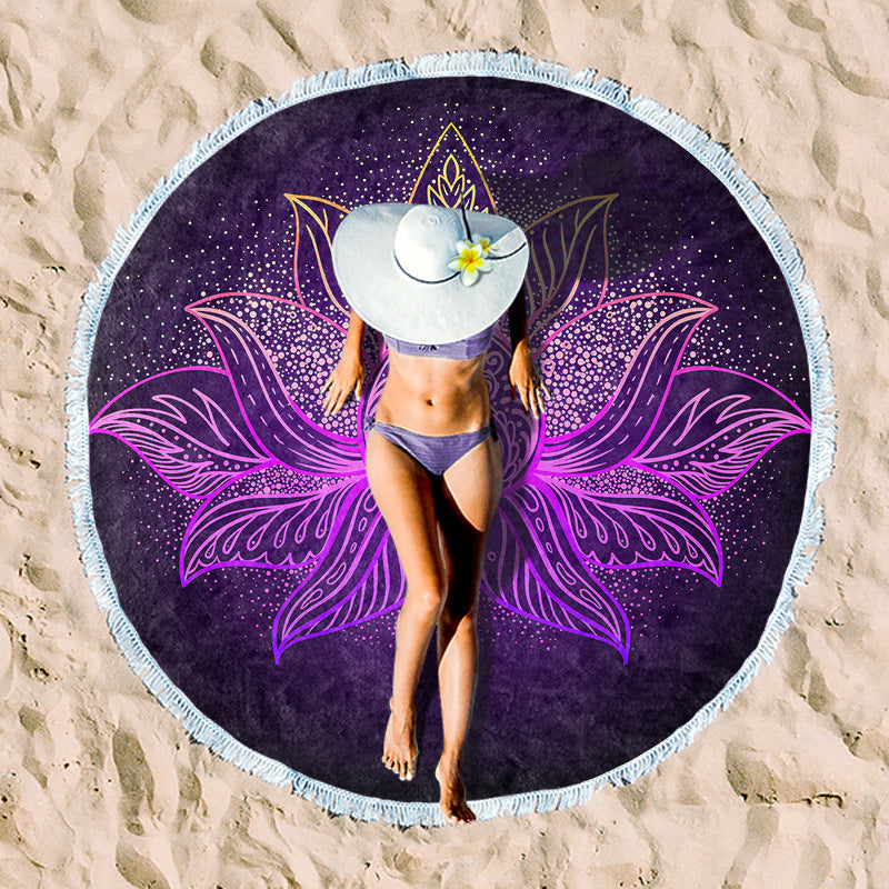 Round beach towel with colorful tropical motif Kalsten