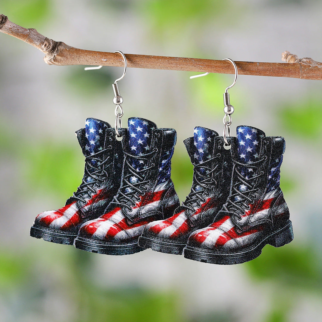 Ladies leather boot charm earrings made of lightweight wood with fish hook closure Kalsten