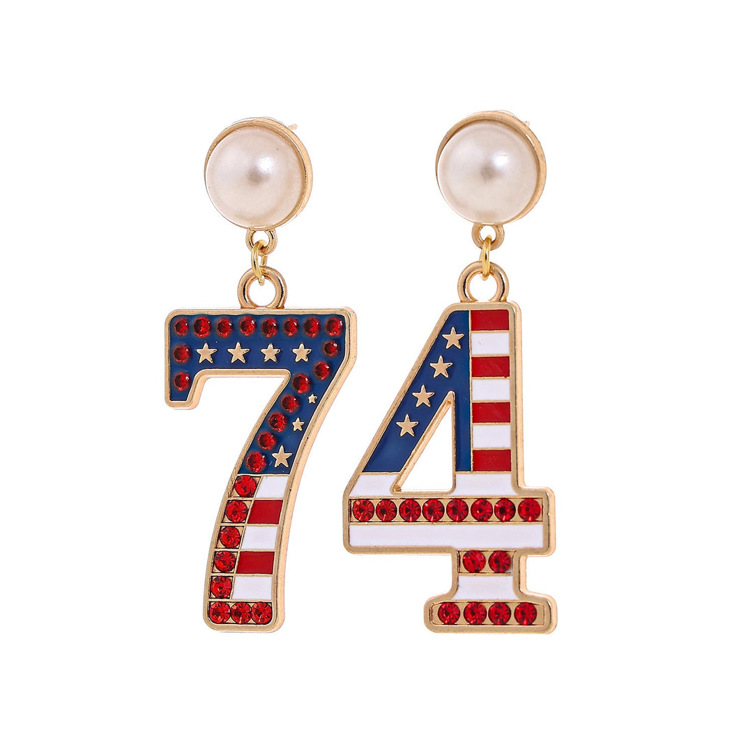 Women's nan patriotic enamel number drop earrings with faux pearl studs Kalsten