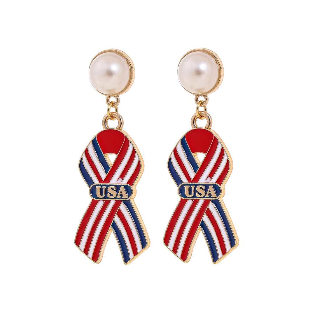 Women's nan patriotic enamel number drop earrings with faux pearl studs Kalsten