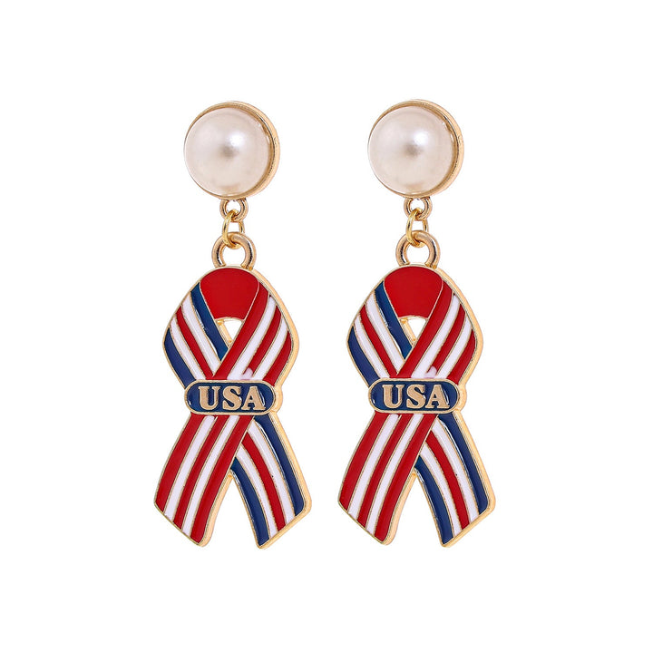 Women's nan patriotic enamel number drop earrings with faux pearl studs Kalsten